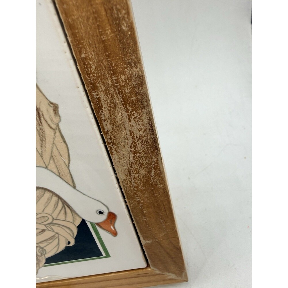 Vintage Geese In Wreath Vandor Pelzman Ceramic Tile Wood Trivet Hot Pad 1981 - Picture 7 of 11